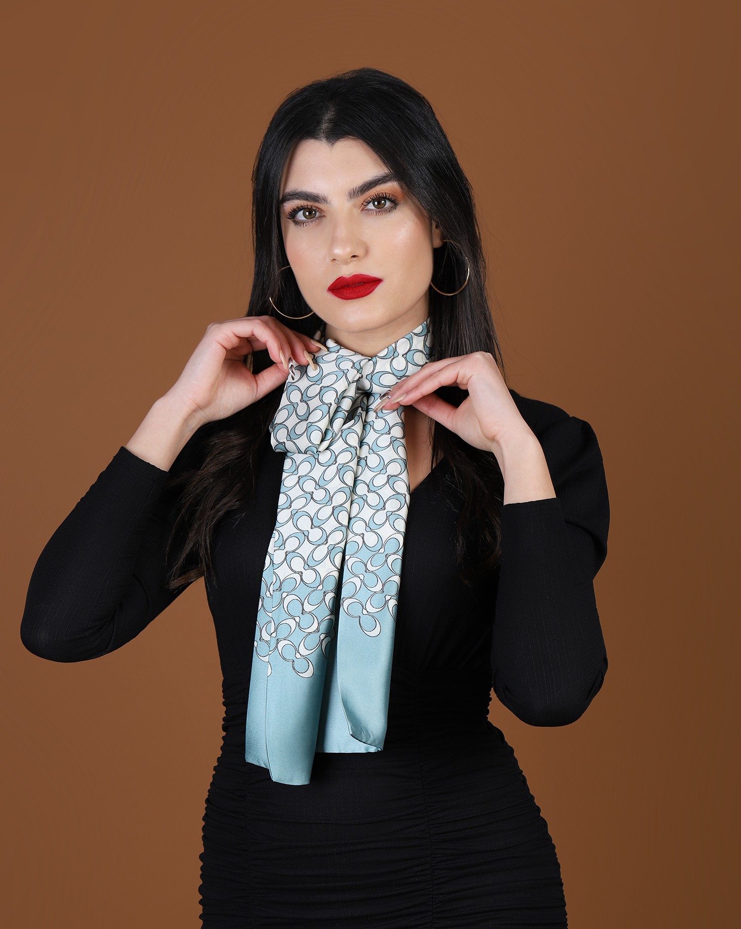 Foulard Vintage En Soie - Marron, 64x64 Cm - Tour De Cou Femme